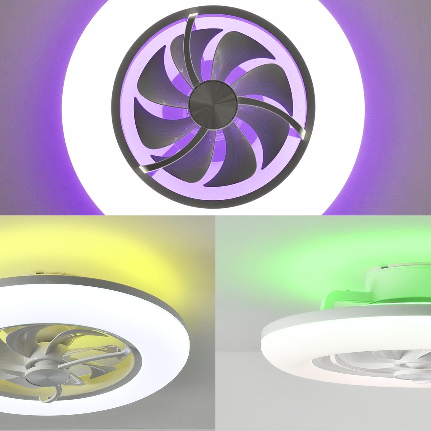 Orison Ceiling Fan with Light- 22.4 in Smart Low Profile Ceiling Fans with Alexa/Google Assistant/App Control 6 Speed Color Changing Ceiling Fan LED-RGB Back Ambient Light