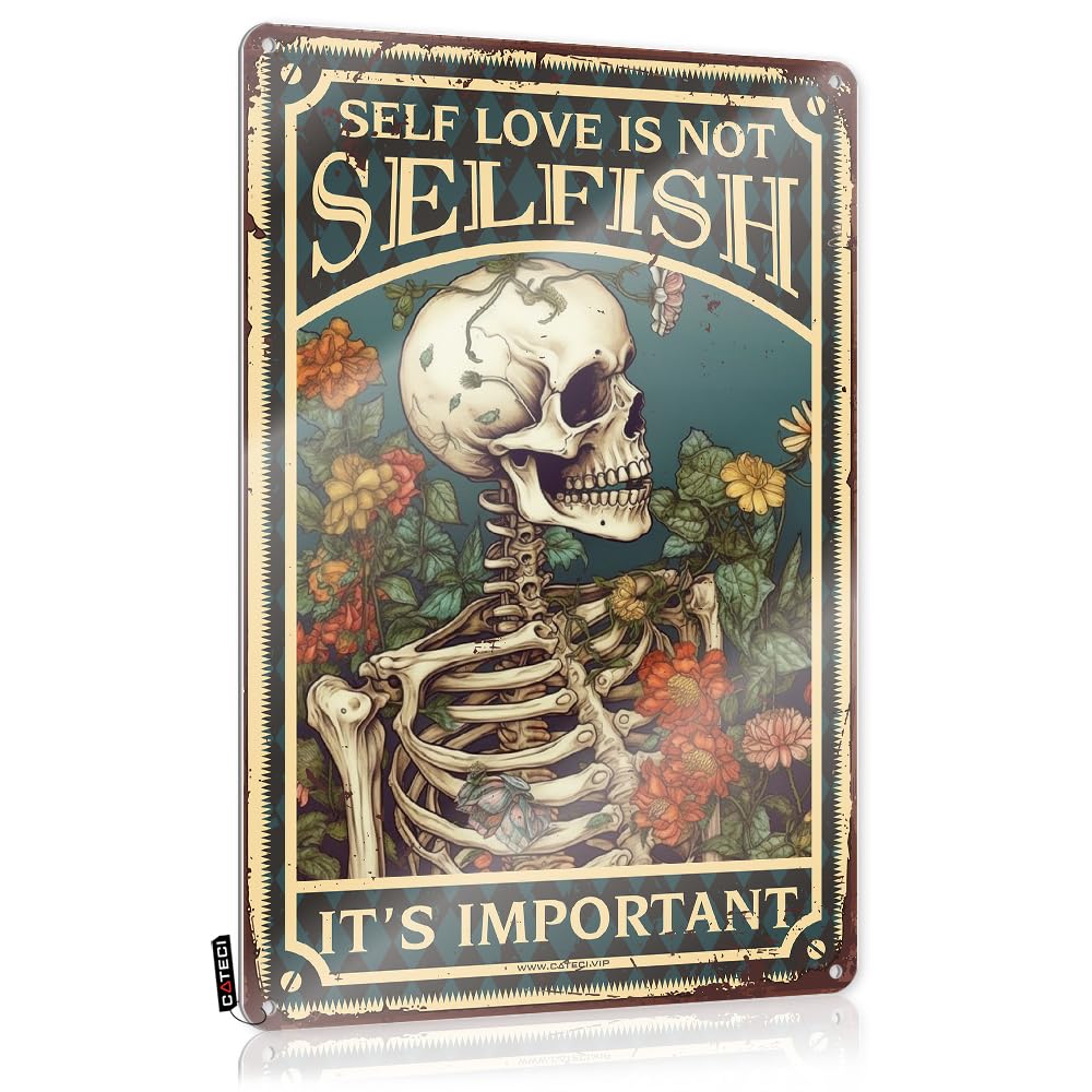 MWFKKADDB Funny Tin Sign Self Love Isn'T Selfish It'S Important Tin Sign Coffee Wall Decorgoth Kitchen Decorbathroom Decor Signscouples Bedroom Funny Signs Metal Coffee Sign Decor(20X30CM)