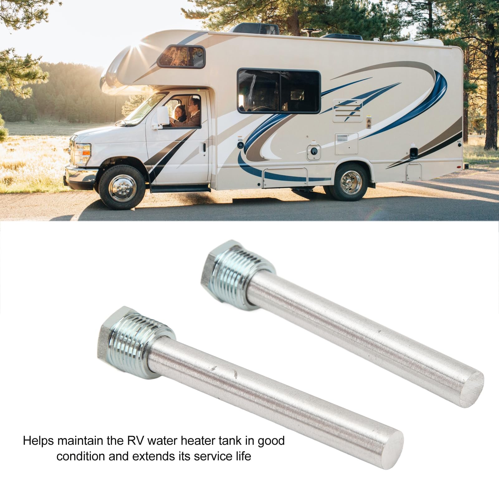 Tige D'anode Robuste et Fiable, Filetage NPT 1/2 Pouces, Capuchon en Zinc Bleu, Tige D'anode en Magnésium pour Chauffe-eau de Camping-car, 2 Pièces