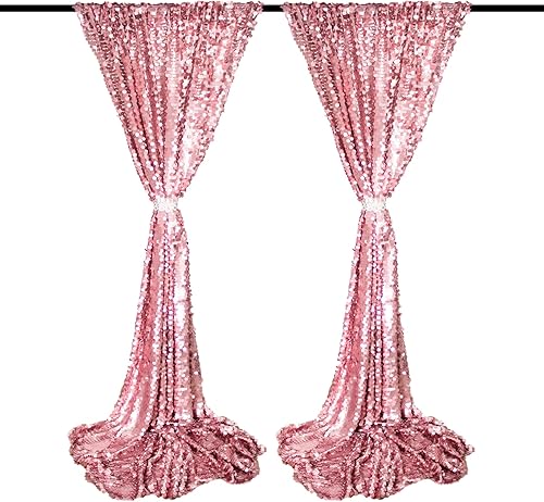 Miniatura 2 de JYFLZQ Telón de fondo de lentejuelas color rosa Payette de 8 x 8 pies, cortinas de fondo de lentejuelas grandes brillantes de 0.709 in, no se