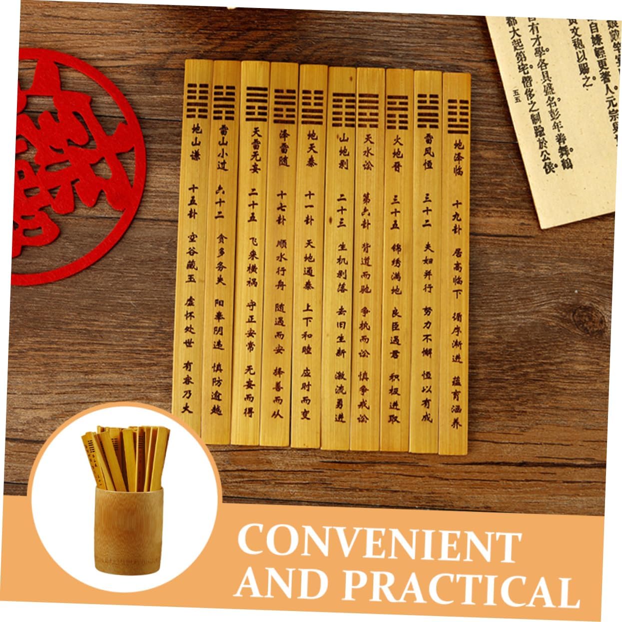 Totority Bamboo Hexagram Fortune Telling Sticks Set of 64 Sticks for Chinese Divination Game Home Entertainment