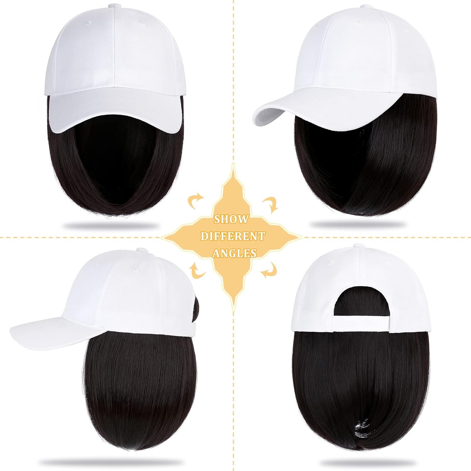 baseball cap with hair extensions hat wig adjustable hat attached short straight 14" synthetic hairpiece for women dark brown dark brown-s