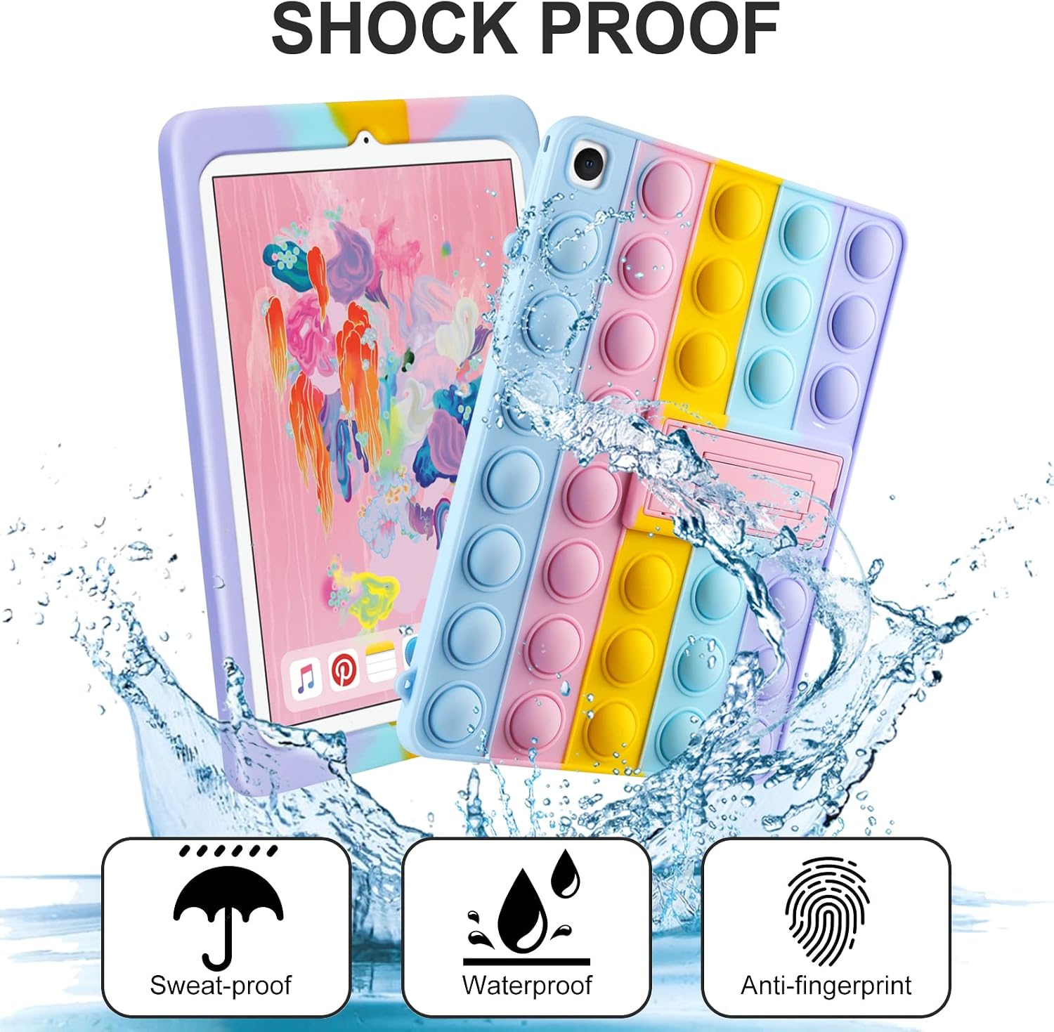 for iPad 6 Generation Case 9.7 with Stand iPad 5 Gen Case Fidget Pop Toys Push It Bubble Soft Rainbow Silicone Protective Cover for Women Kids Stress Reliever for iPad 6TH(2018)/iPad 5TH(2017)