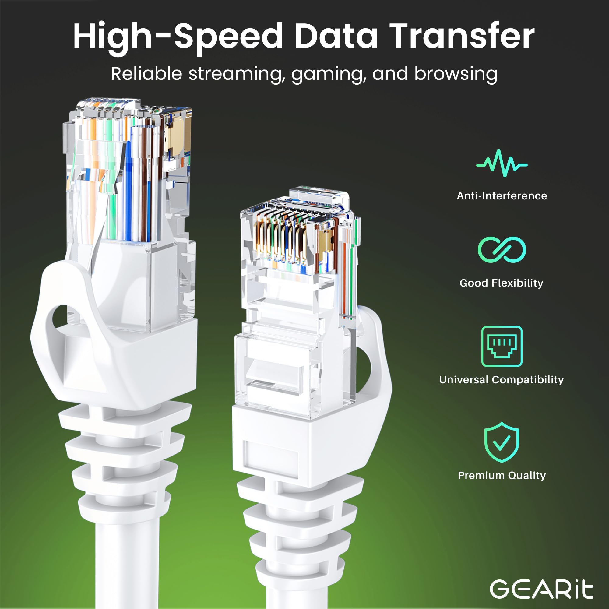 GearIT - Confezione da 10 Cavi Patch Cat6, Cavo Ethernet antigroviglio Flessibile, Serie Preimum, Colore: Bianco Infradito Colorati Estivi, con finte Perline 0.5 Feet (100-Pack)