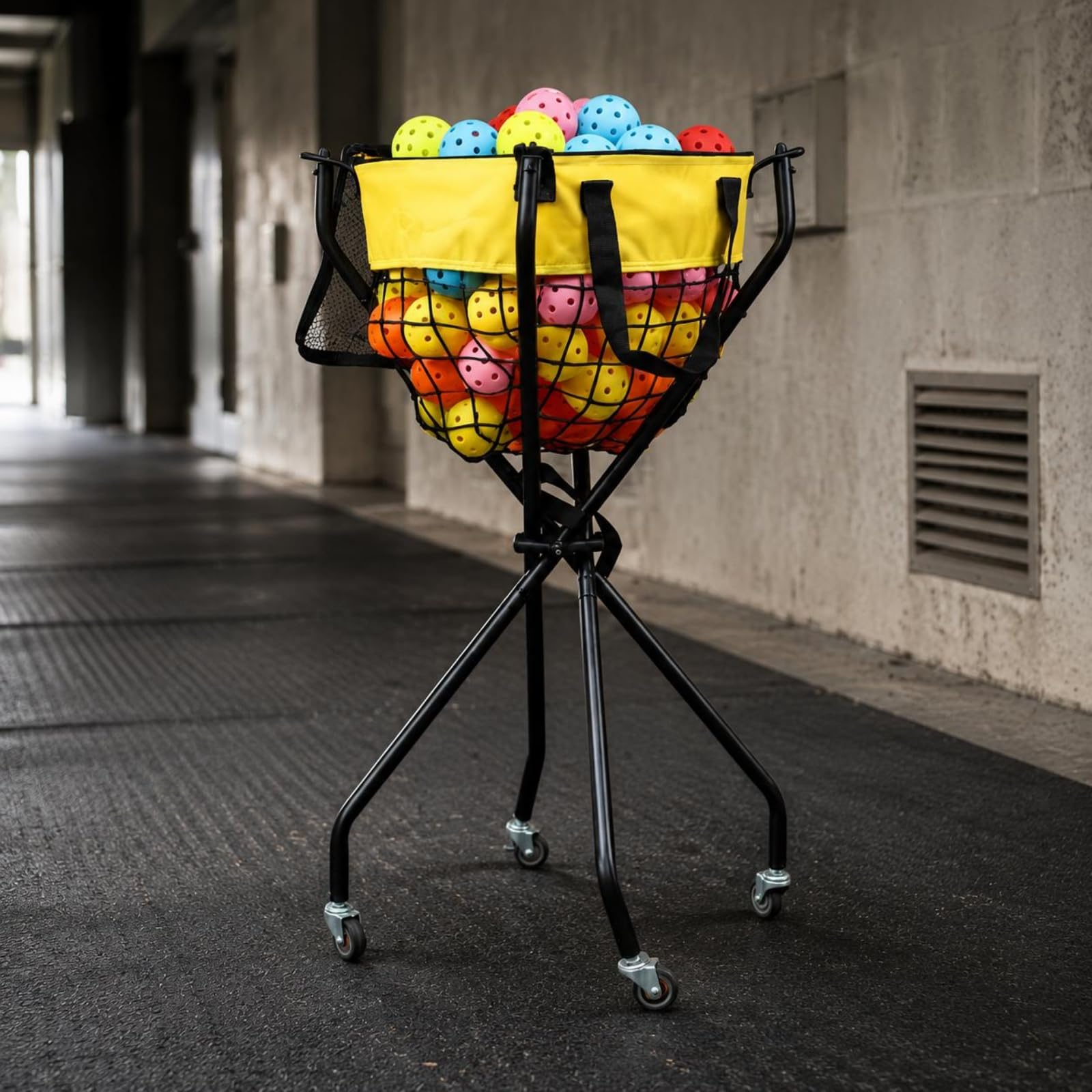 Baoblaze Carrito Deportivo para Almacenar Pelotas de Tenis con Estructura Plegable de Acero Inoxidable Canasta de Poliéster y Ruedas para Facilitar el