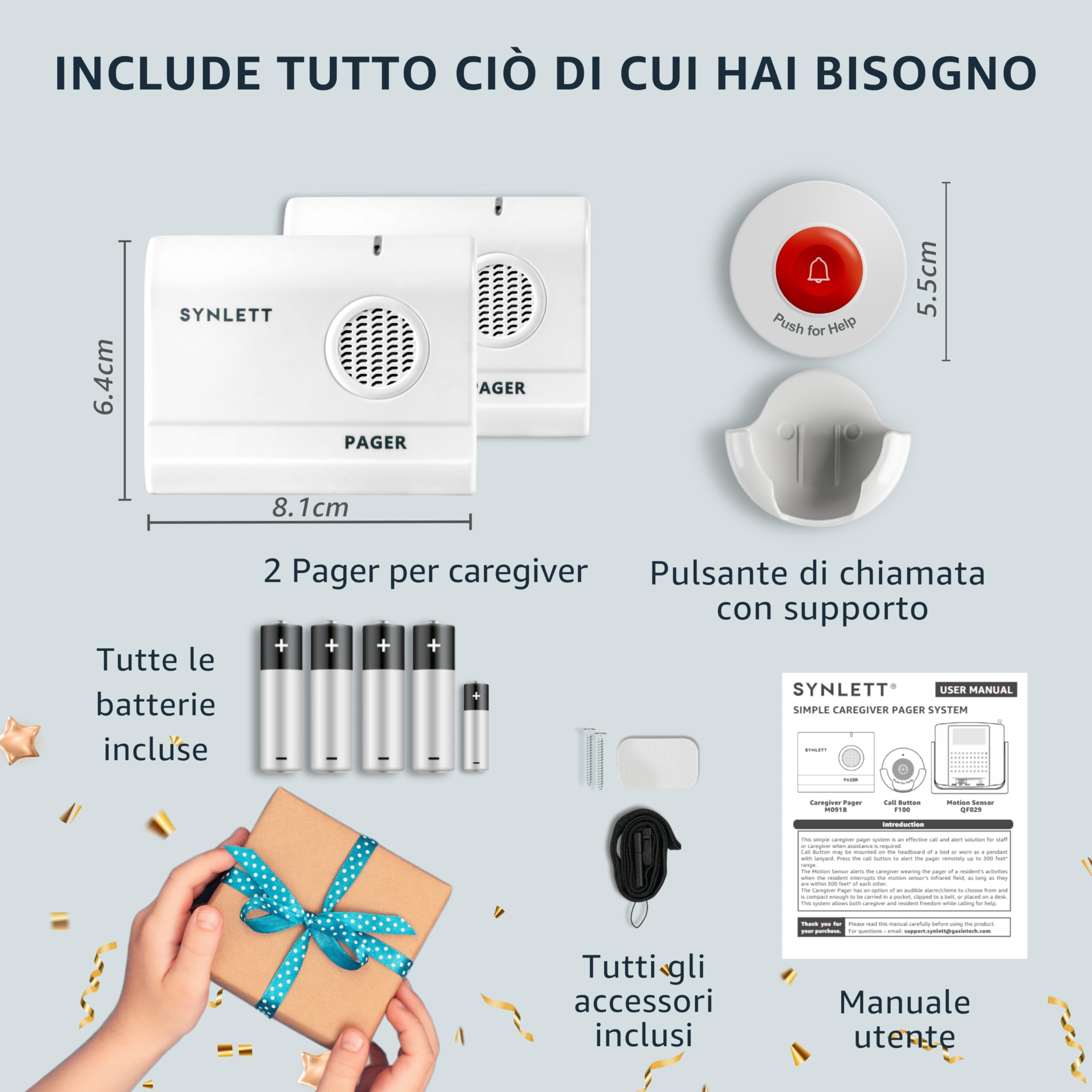2 cercapersone con 1 pulsante di chiamata sistema di allarme SOS per anziani, anziani, pazienti, assistenza domiciliare, infermiere, chiamate, letto, allarme, monitoraggio di emergenza