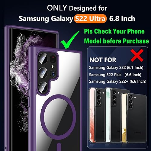 Miniatura 2 de Hensinple Funda magnética para Samsung Galaxy S22 Ultra, Galaxy S22 Ultra compatible con Magsafe Funda de carga inalámbrica translúcida trasera a