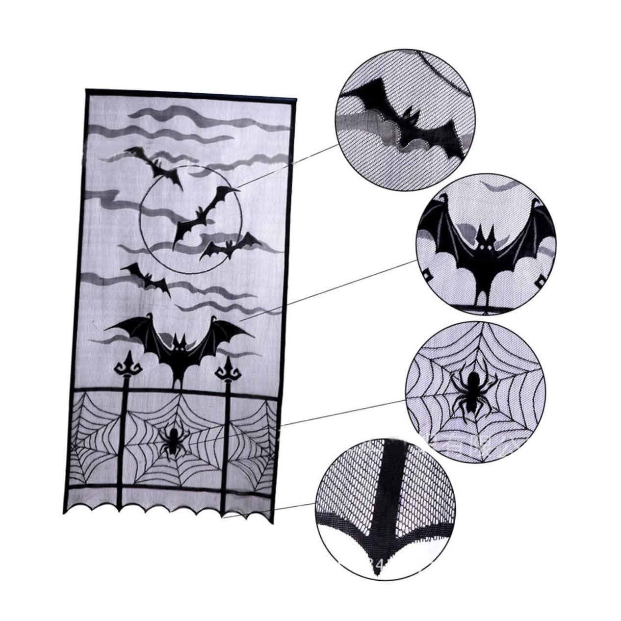 IMIKEYA 4 Pièces Rideau De La Fenêtre Décorations De d'halloween Rideau à Franges Rideaux Transparents Noirs Rideaux en Toile D'araignée Décoration De Fête d'halloween Portière