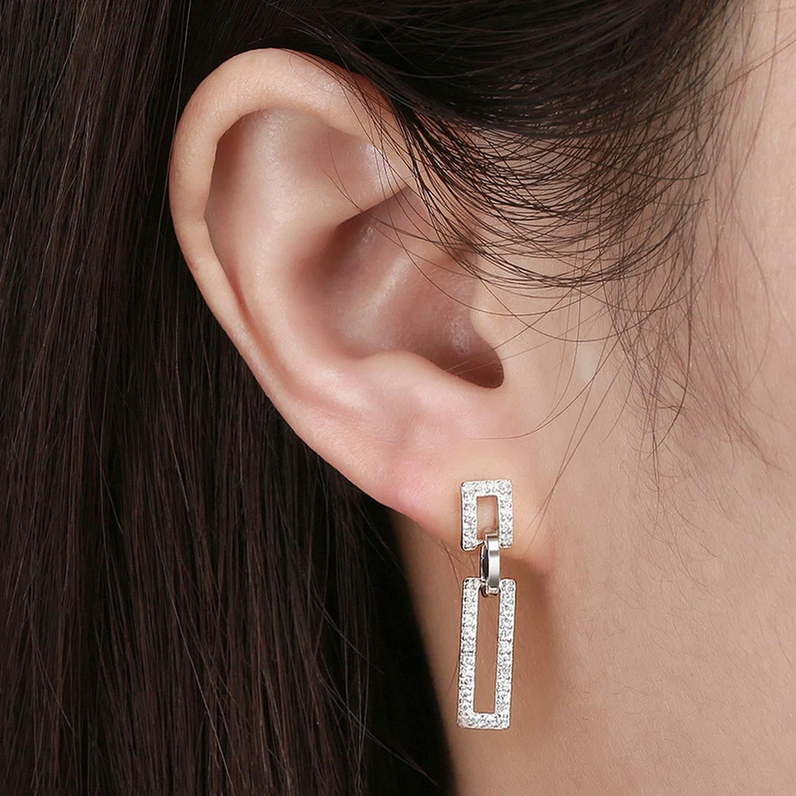 925 Sterling Silber Tropfen Ohrringe Rechteck Baumeln Für Frauen Mädchen Party Schmuck Geschenke