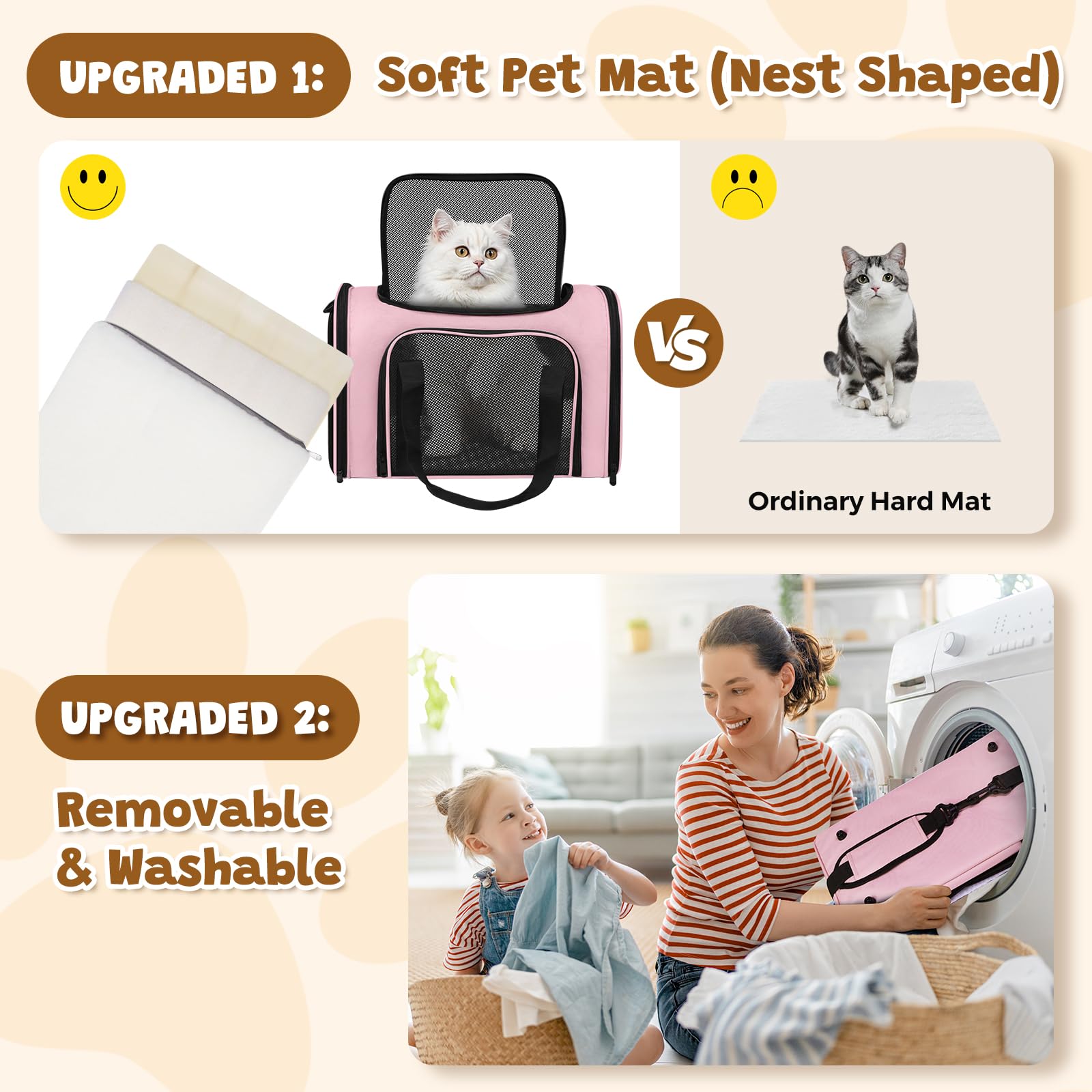 Haustier-Tragetasche, 43,2 x 27,9 x 27,9 cm, für kleine, mittelgroße Katzen, Hunde, Welpen bis zu 6,8 kg, weiche Seite, zusammenklappbar, für Reisen, Rosa