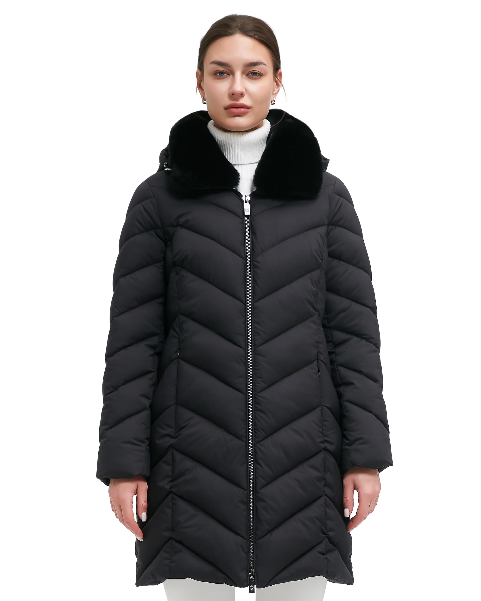 BINACL Womens Winter Coats Thickened Warm Windproof Faux Fur Detachable Hood Jacket Black S-XL