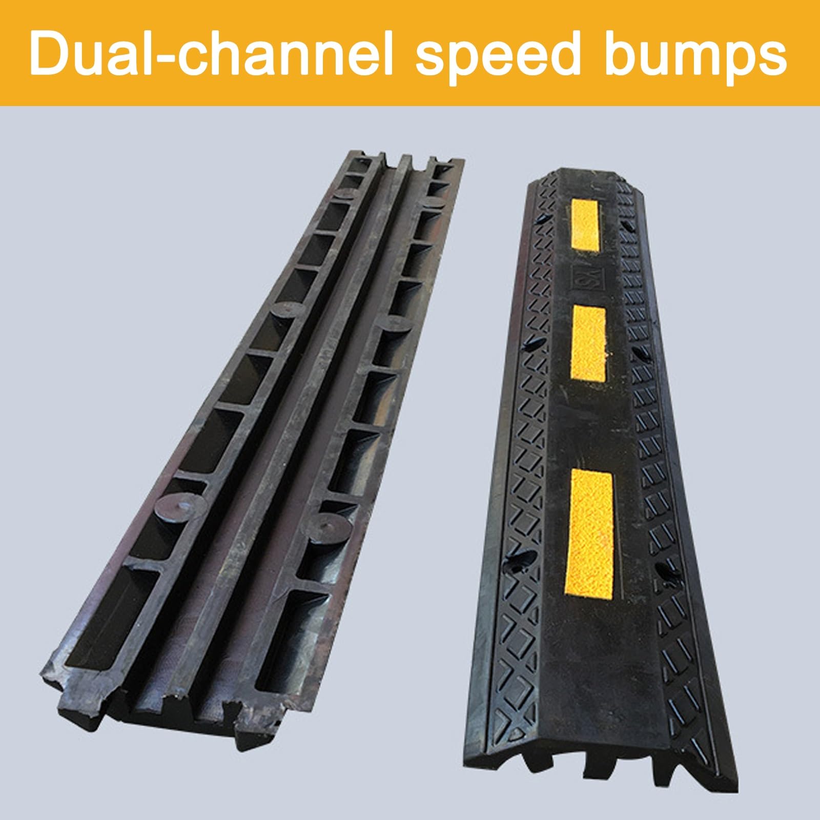 Reductor de Velocidad de Goma, Pasacables Suelo Modular, Canaleta Cables Suelo de Doble Canal para Carretera(2Channel-1Pack)
