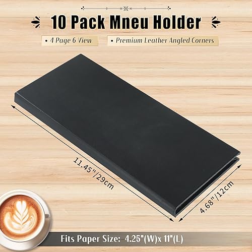 Miniatura 12 de Fundas para menú de restaurante de 4.25 x 11 pulgadas, paquete de 5 paneles de cuero sintético con triple pliegue, 4 esquinas anguladas, color negro