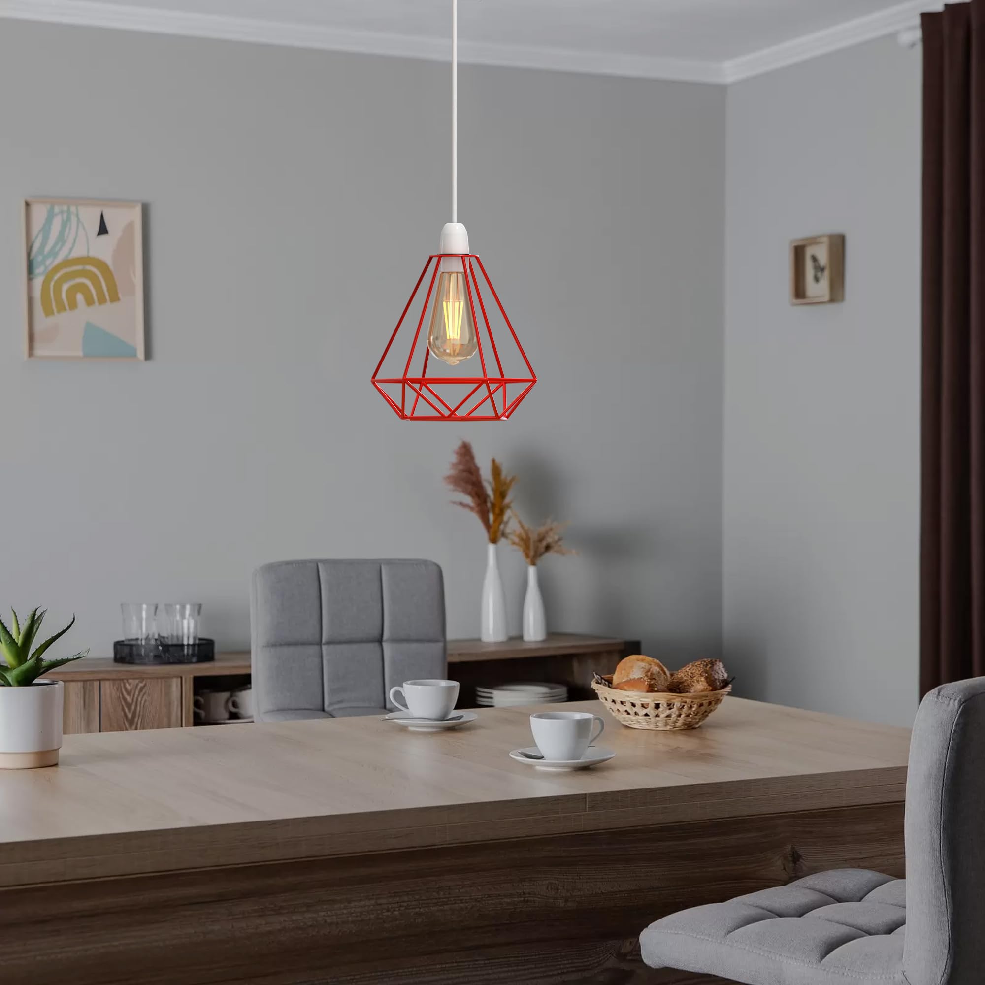 Moderne schwarze geometrische Decken Pendelleuchtenschirme, Drahtkäfig Lampenschirme - Bild 25 von 48
