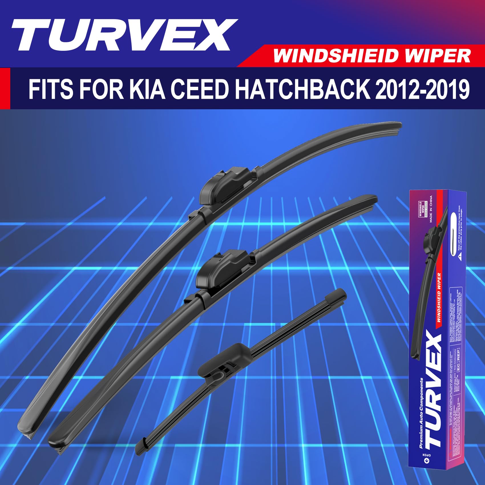 Wiper Blades for Kia CEED MK3 Hatchback Apr 2012 to Apr 2019, Complete Front Window Wiper and Rear Wiper Set, 26" 14" 12" Windscreen Wipers Blade Set - Quiet & Easy Installation (2+1) — view 7