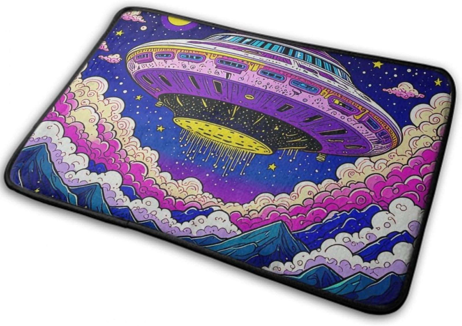 Supdreamc Anti-Slip Memory Foam Bathroom Rug Mat Psychedelic Alien Abduction UFO Art Home Decor Nursery Rugs Indoor Outdoor Entrance Mat, Quick Dry Doormat for Office Bath Room