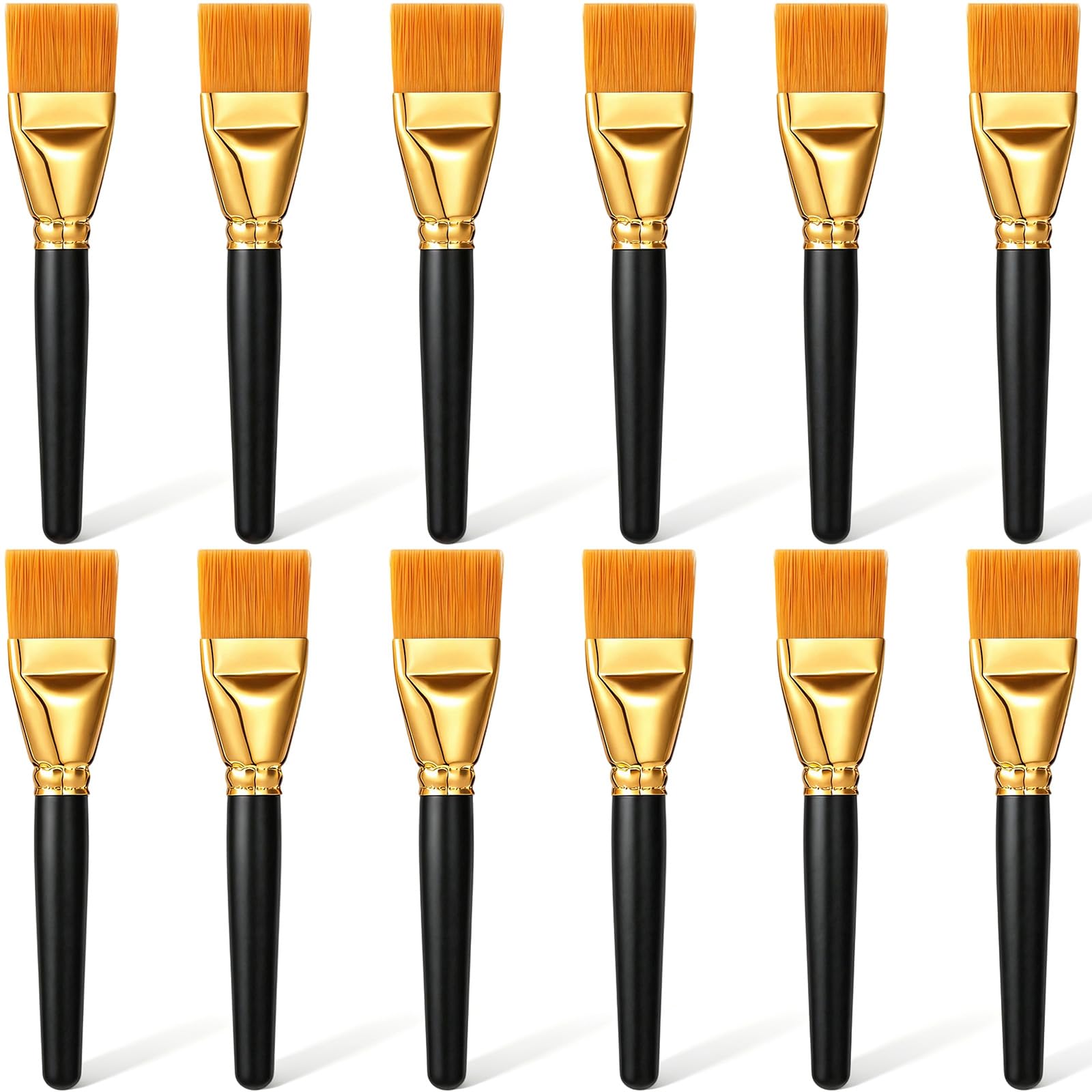 Colarr Lot de 12 grands pinceaux plats de 3,8 cm pour peinture acrylique, huile et aquarelle avec manche en bois de 38 mm pour peinture de visage, toile, artisanat