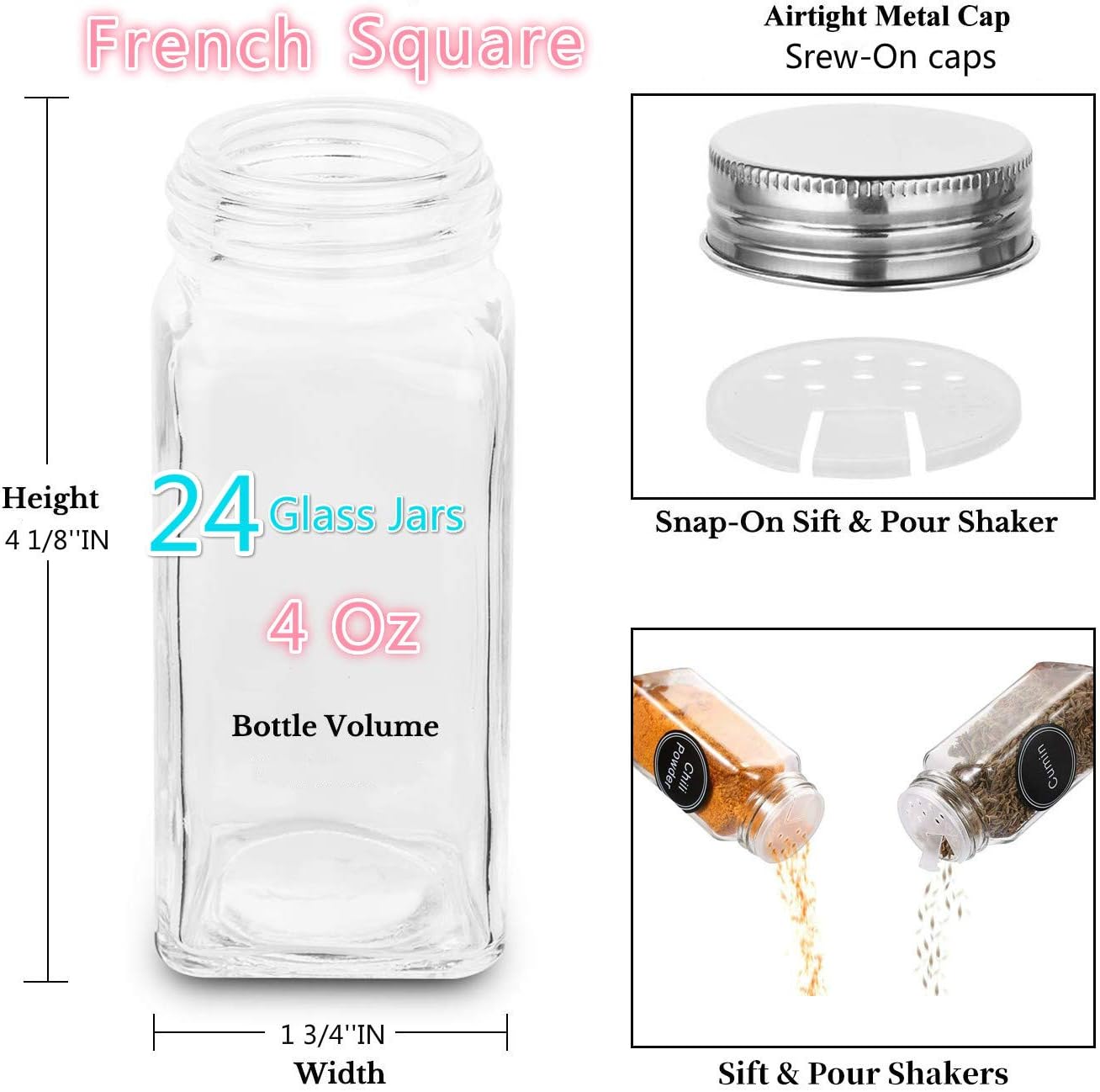 URFORESTIC 100% Solid Wood Spice Rack, Includes 24 4oz Clear Glass Jars,315 Pre-Printed Labels.Fully Assembled (Natural)