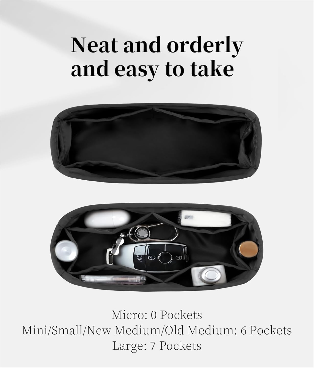 Purse Organizer Insert for Lady Dior Small Bags, Satin Luxury Bag Insert, Lightweight & Portable Purse Shaper with Pockets, Ideal for Travel, Shopping, and Daily Use(Black, Lady Small) - Image 4
