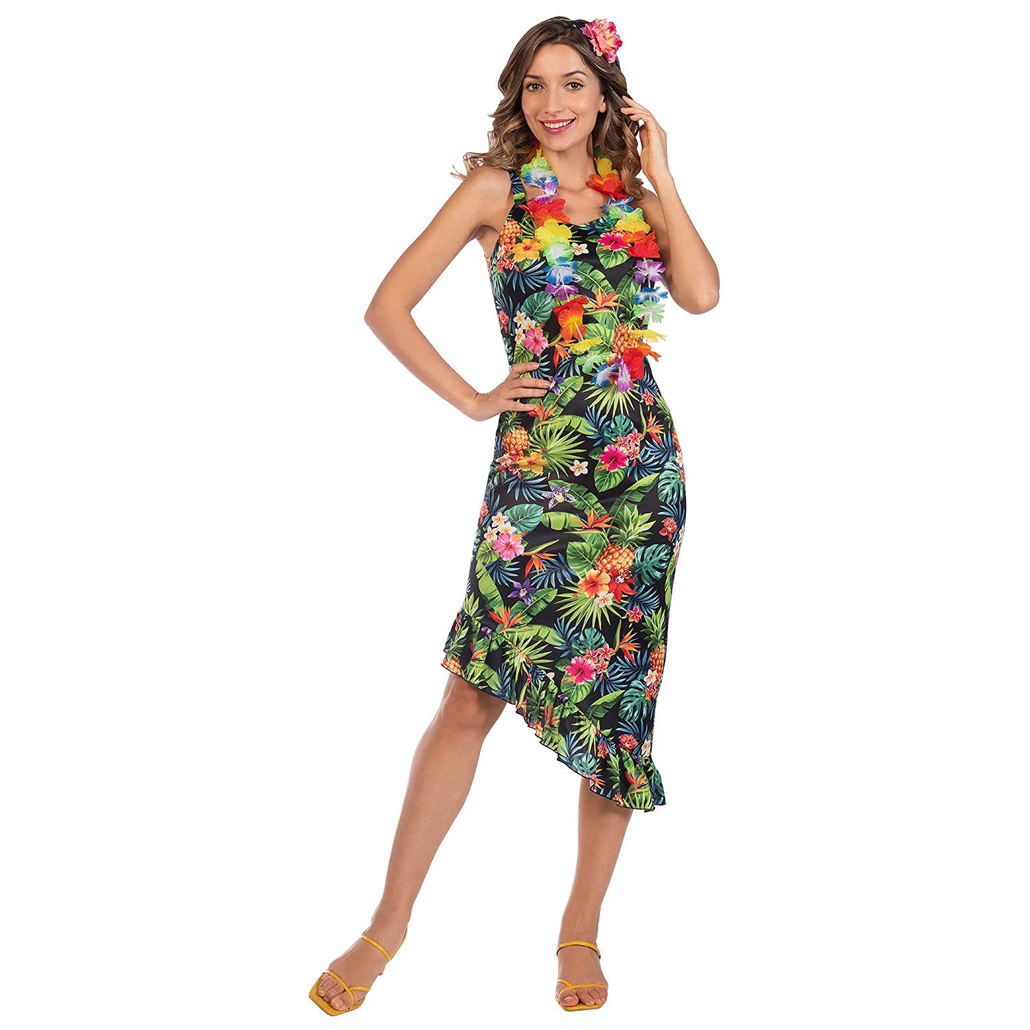 amscan 9908711 Adult Ladies Black Hawaiian Dress Costume (UK Dress 8-10)