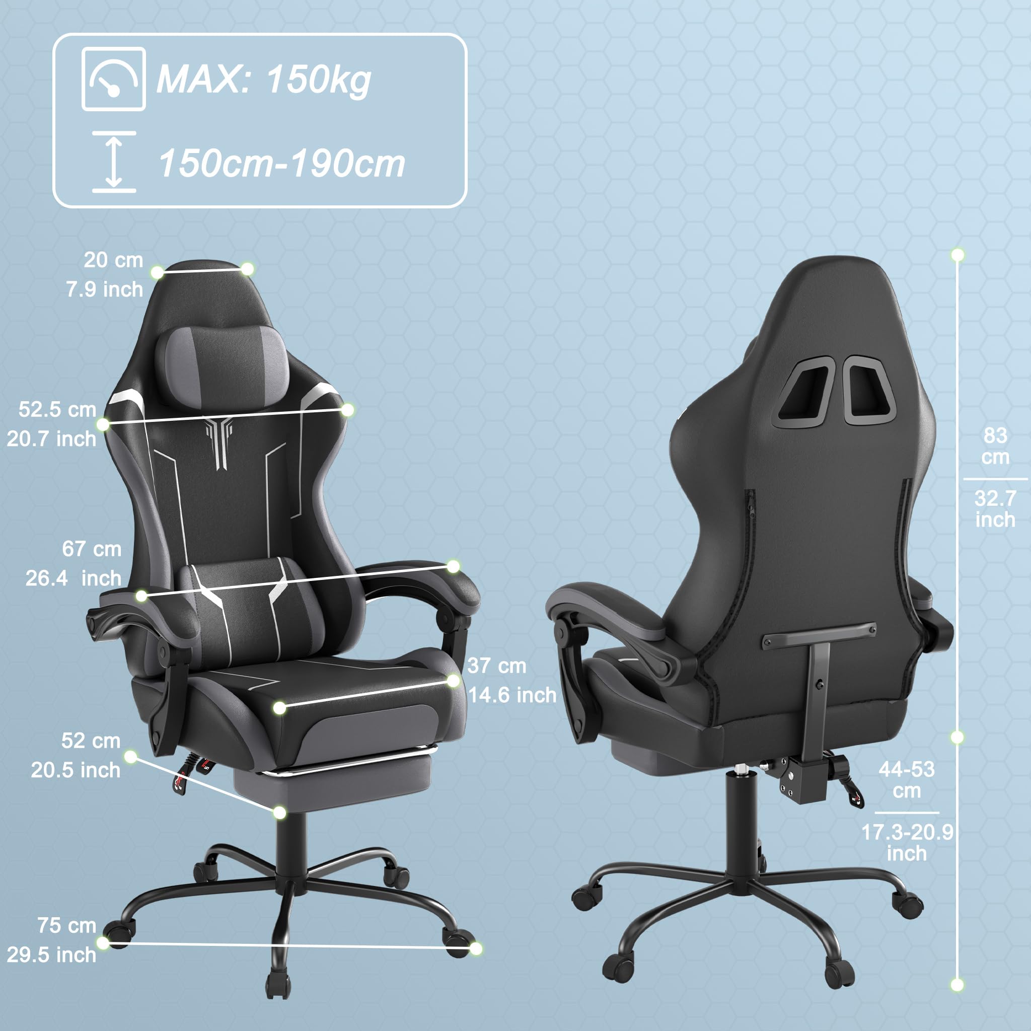 YRHome Sedia da Gaming Ergonomica, Sedia da Ufficio Ergonomica, Sedia da Gaming Girevole e Regolabile in Altezza, Sedia da Ufficio Regolabile in Altezza, Sedia da Ufficio con Poggiapiedi e Supporto