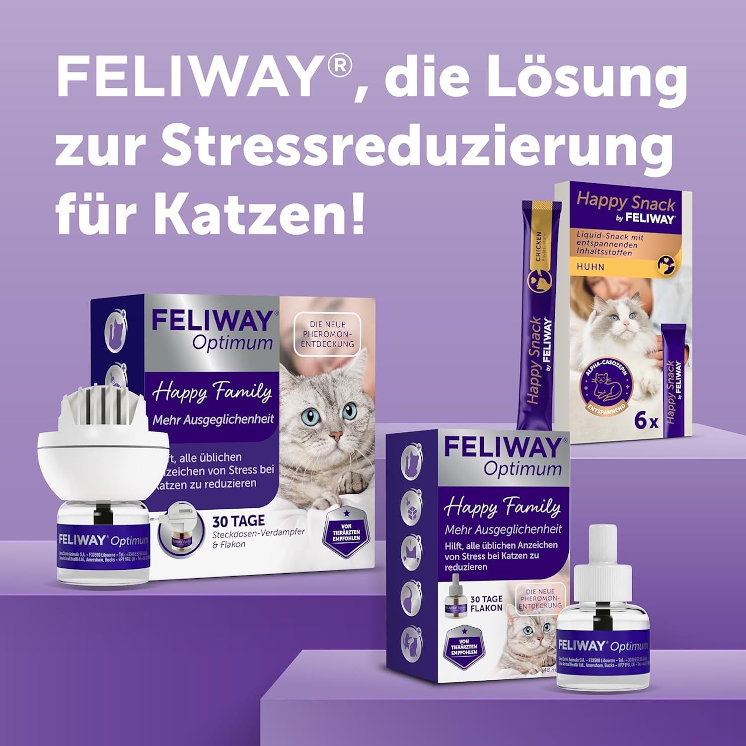 FELIWAY Optimum 3x30 Tage Vorteilspack für Pheromon Verdampfer, 3x48ml - Hilft Anzeichen von Stress bei Katzen und Kitten zu reduzieren, von Tierärzten empfohlen, klinisch getestet, für mehr Harmonie