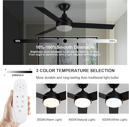 Miniatura 6 de Ventiladores de techo inteligentes con luces y control remoto, ventilador de techo Alexa de 42 pulgadas con luz, silencioso reversible, regulable