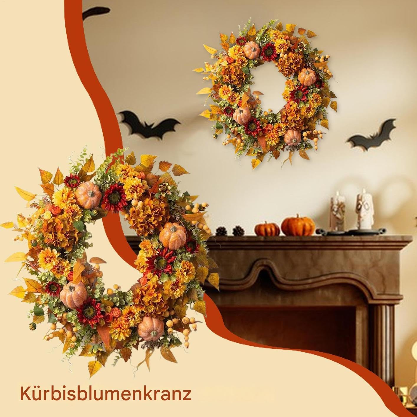 Thanksgiving Kürbiskranz Festliche Herbst-Ernte-Dekoration