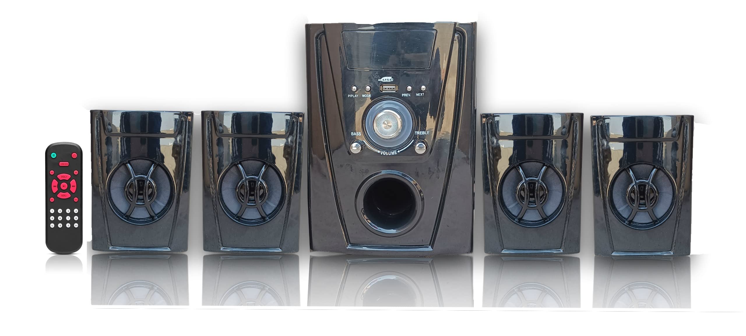 Mintronics HT-777 Polo 4.1 Multimedia Speaker System 40w Output with 4 sattlite Speaker 4.25" inch subwoofer Bluetooth/aux/fm/USB with Remote Control (Black)