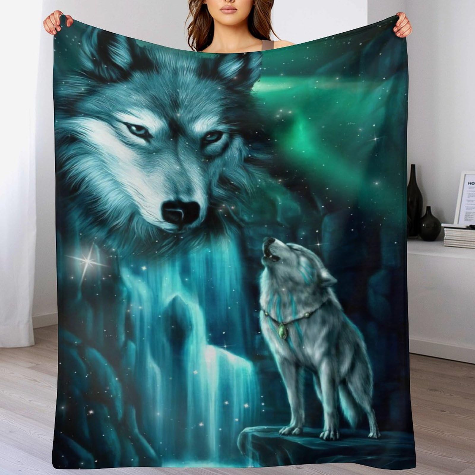 Couverture loup en flannel anti-peluche pour éliminer le froid sans rejets