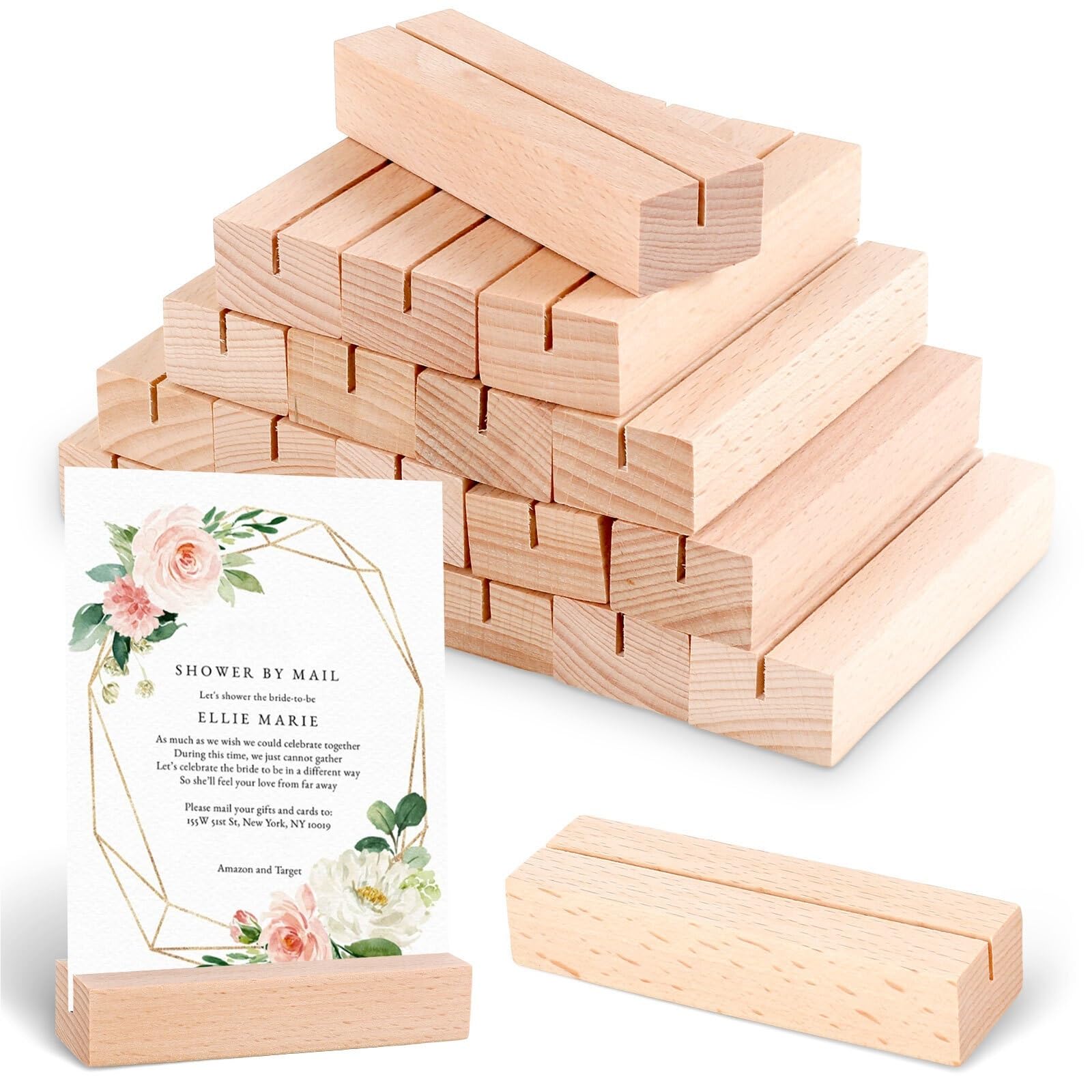 Tischkartenhalter aus Holz, 20 Stück, Tischnummernständer, Hochzeitsschild, Nachricht, Namensständer, für Hochzeitstisch, Namennummer, Bilder