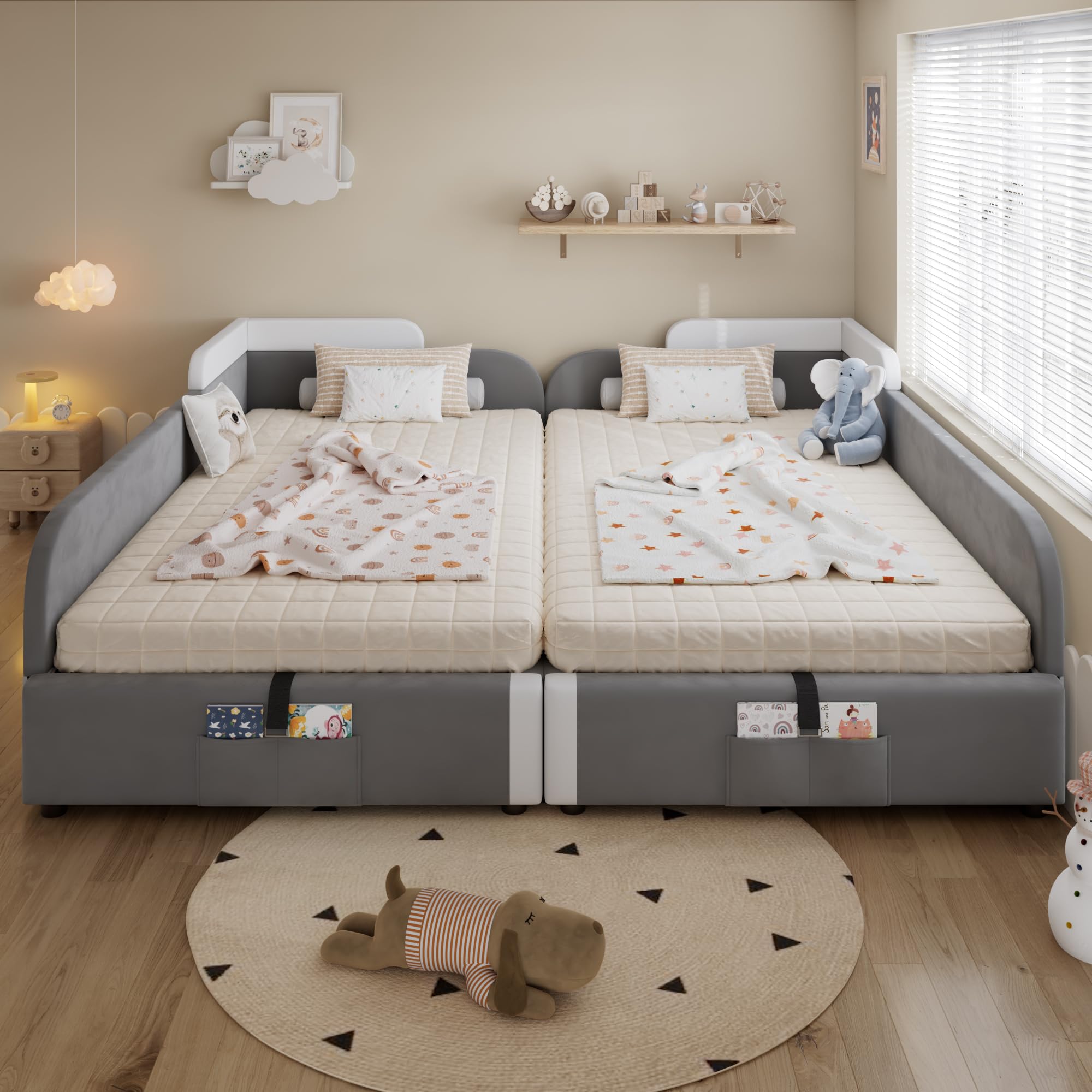 Cama con almacenaje e hidráulico elevable para dos colchones juveniles