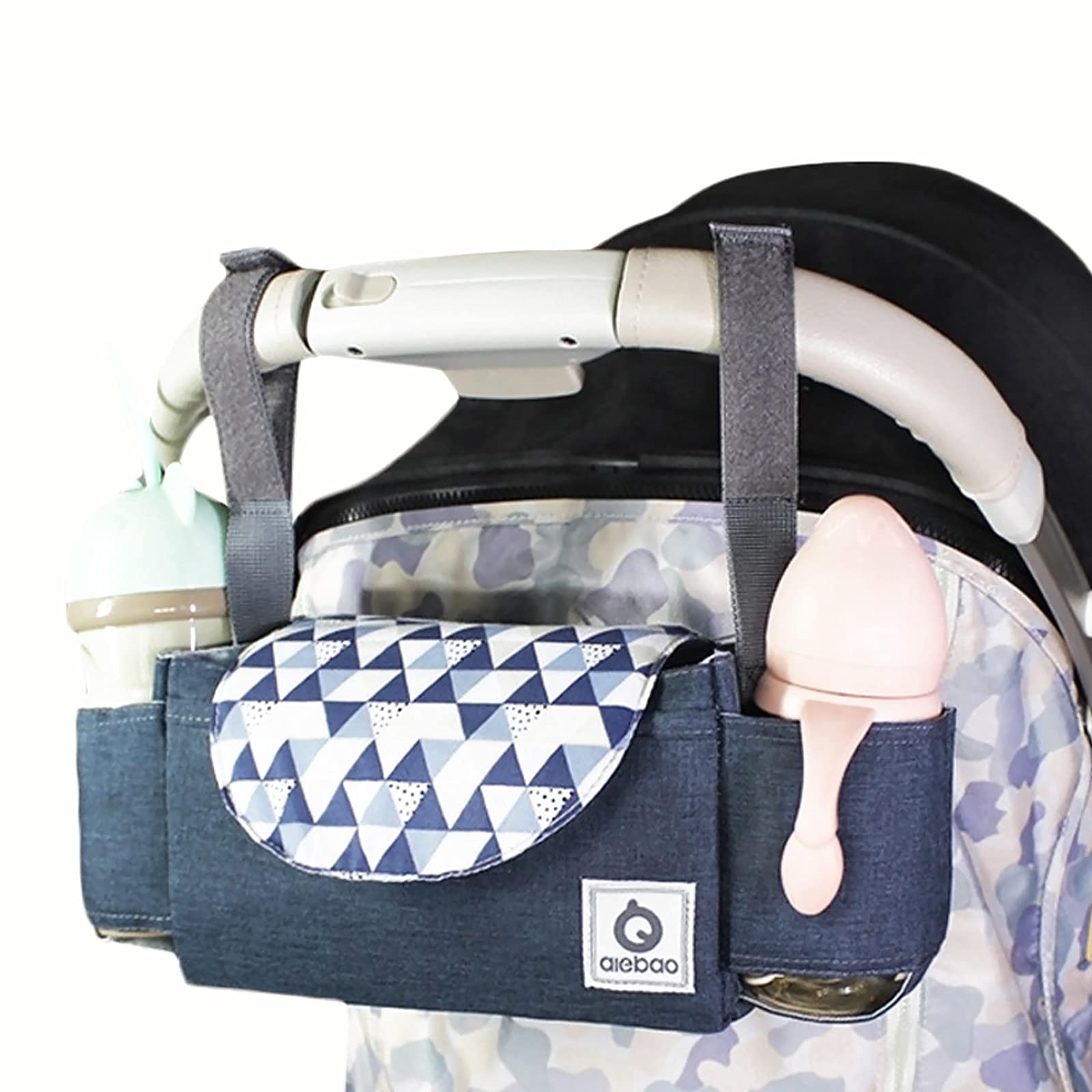 SONARIN Borsa Organizer per Passeggino,Organizzatore Universale per Passeggino,con Portabicchieri, Cinghia di Magico Strisce, Cinturino Addensato Usato come Borse a Mano, Universale(Blu Scuro,Rombo)