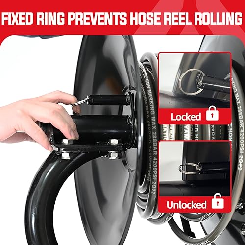 Miniatura 4 de YAMATIC Carrete de manguera para lavadora a presión de 100 pies con manguera de puente de 3 pies, carrete de manguera de acero resistente con