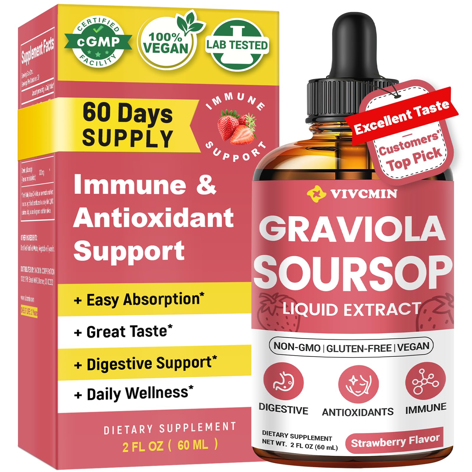 Soursop Bitters Liquid Graviola Leaf Extract 2 Fl Oz – Strawberry Flavor