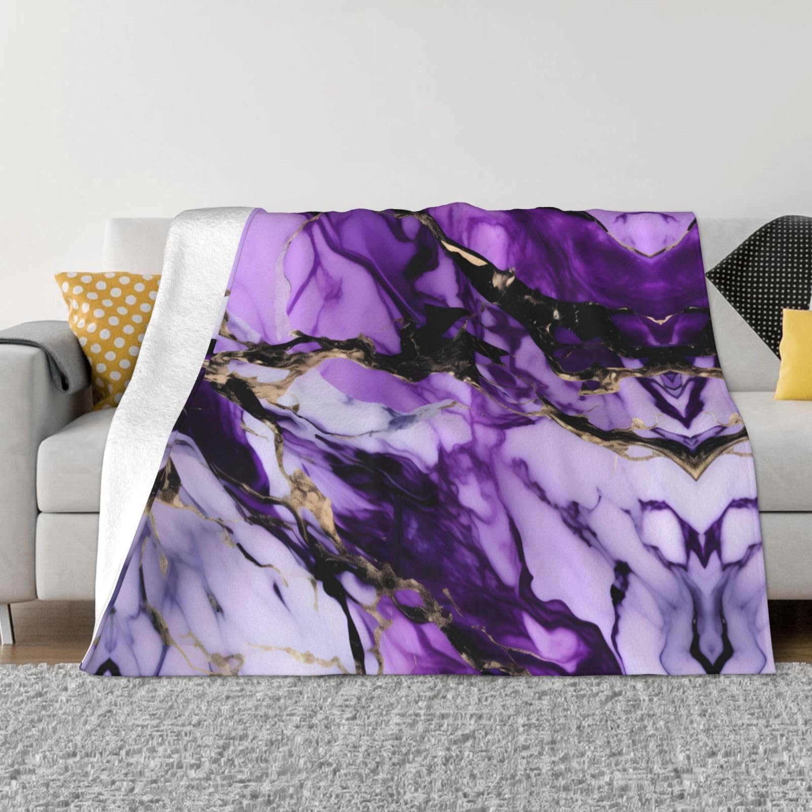 Couverture polaire douce violette marbrée, le cadeau parfait pour lit et canapé