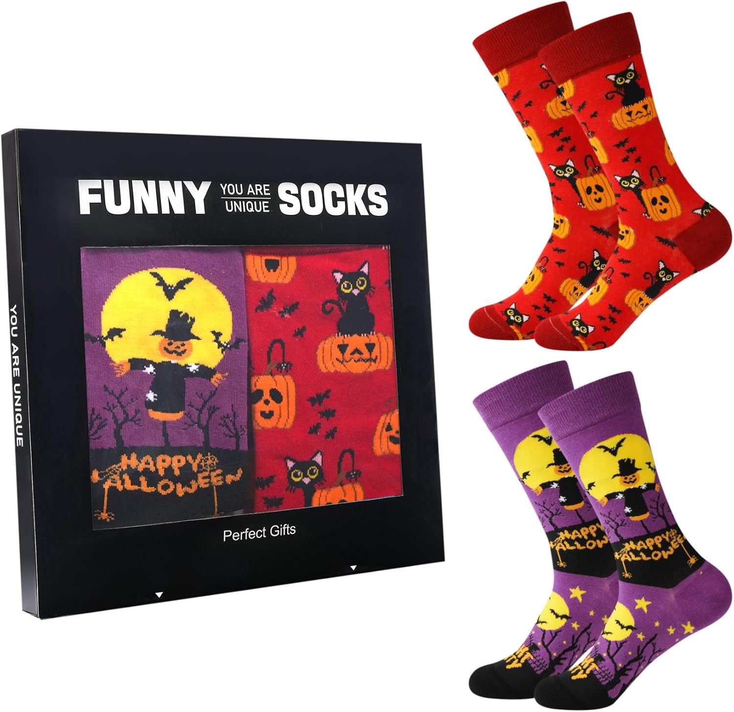 Calcetines de Halloween JaosWish para Mujer, Diseño de Gato y Calabaza
