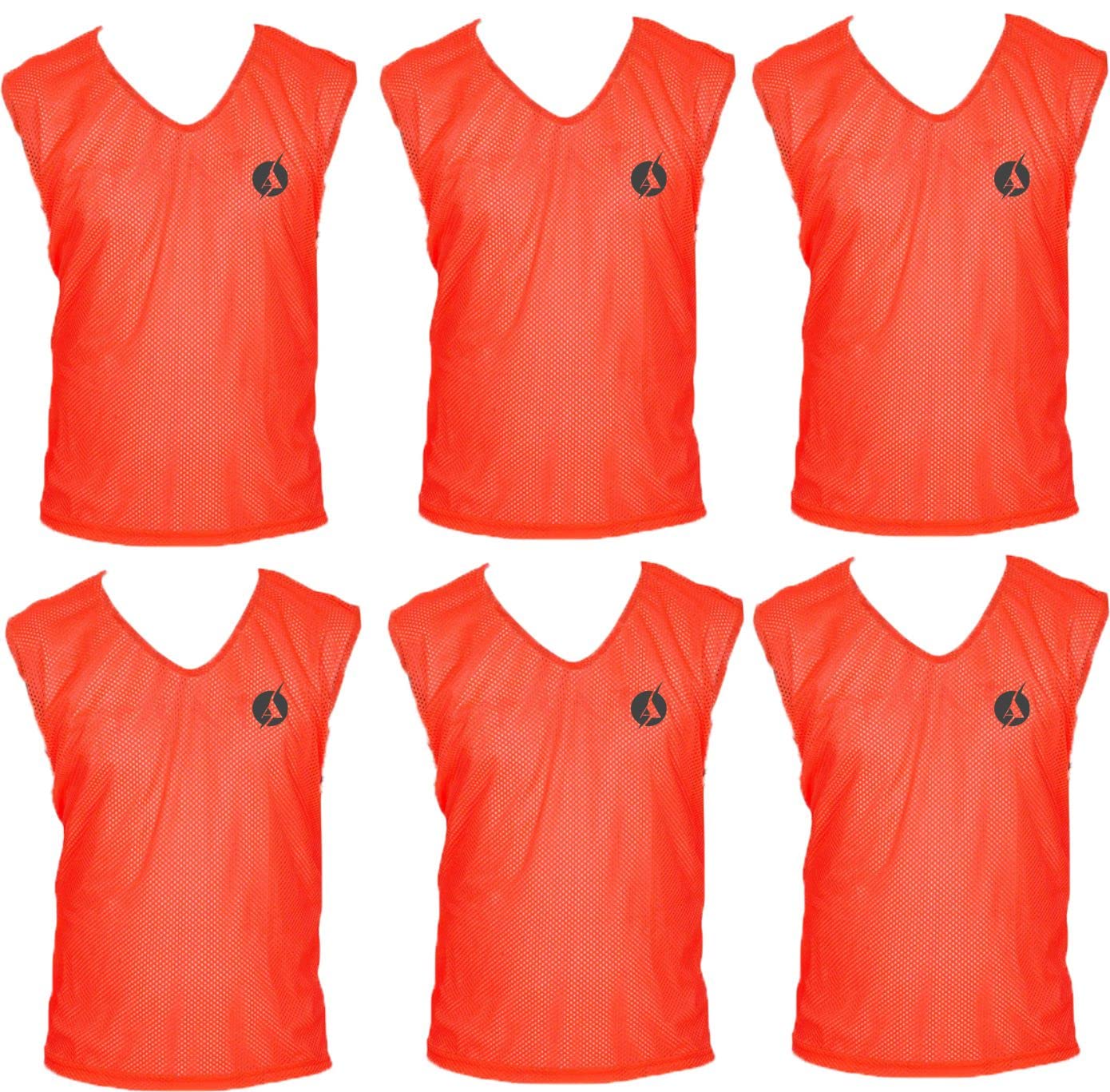 SAS Sports Training Bibs Scrimmage Vests Pennies for Soccer Set of 6 (Orange, L)