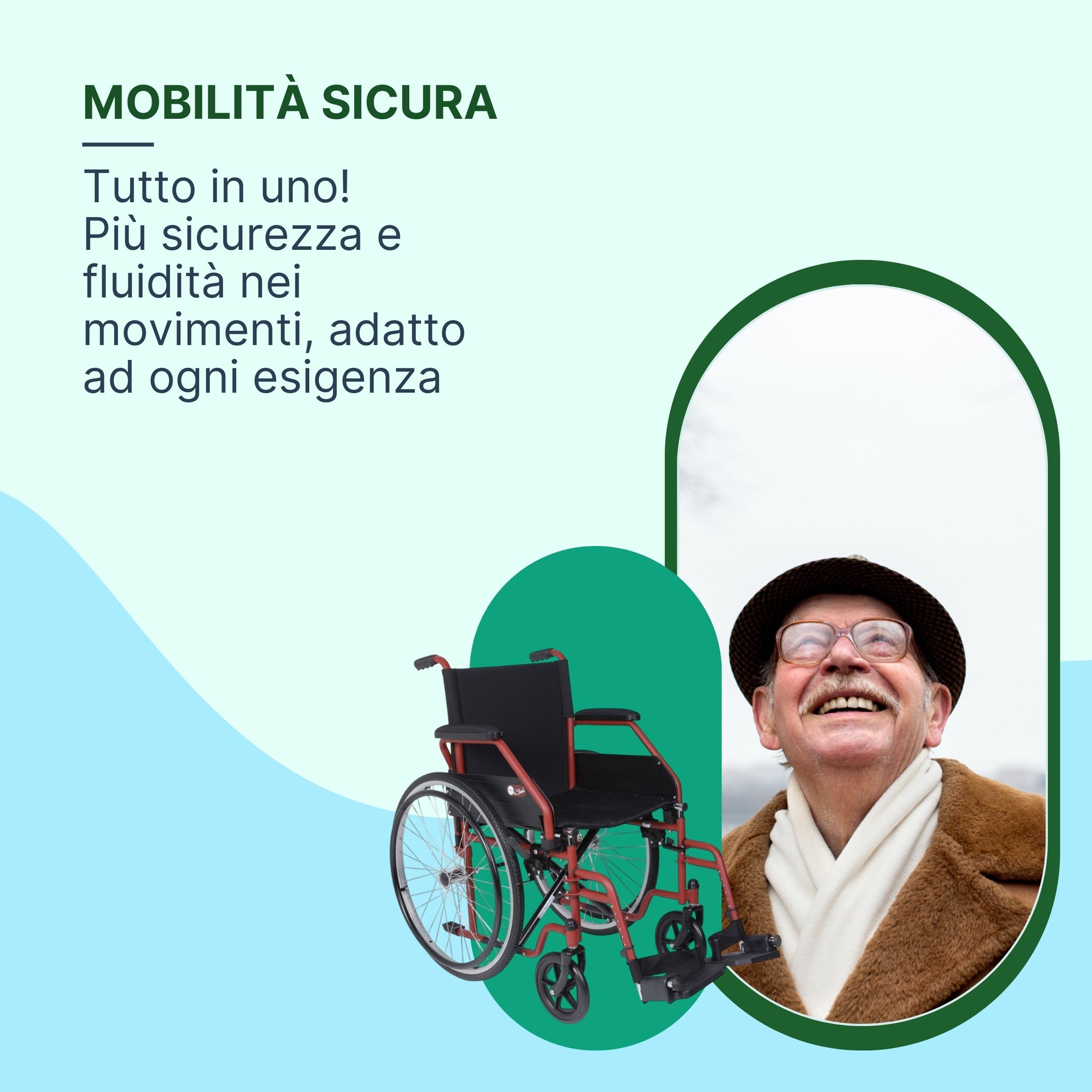 Sedia a Rotelle Pieghevole Leggera ad Autospinta, Carrozzina per Disabili in Acciaio, Portata Massima 120 kg - Seduta 45 cm, Rossa