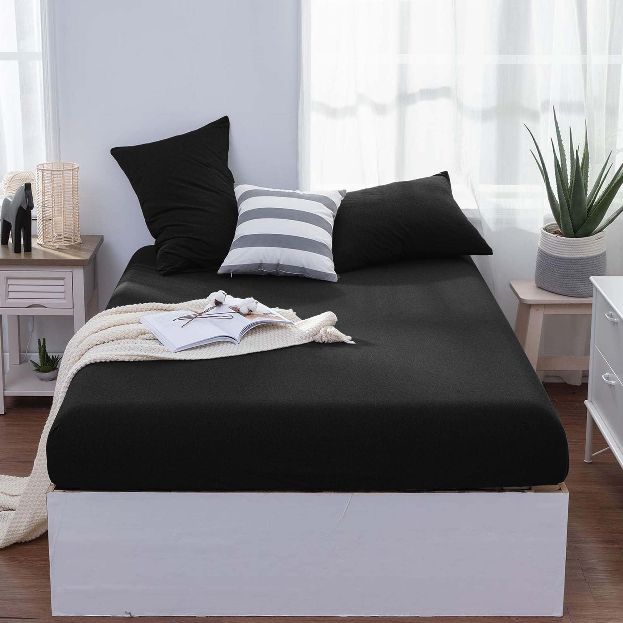 Oxford Homeware King Size Fitted Sheets, 30 Cm Deep Pocket Jersey Fitted Sheet Black - Image 2