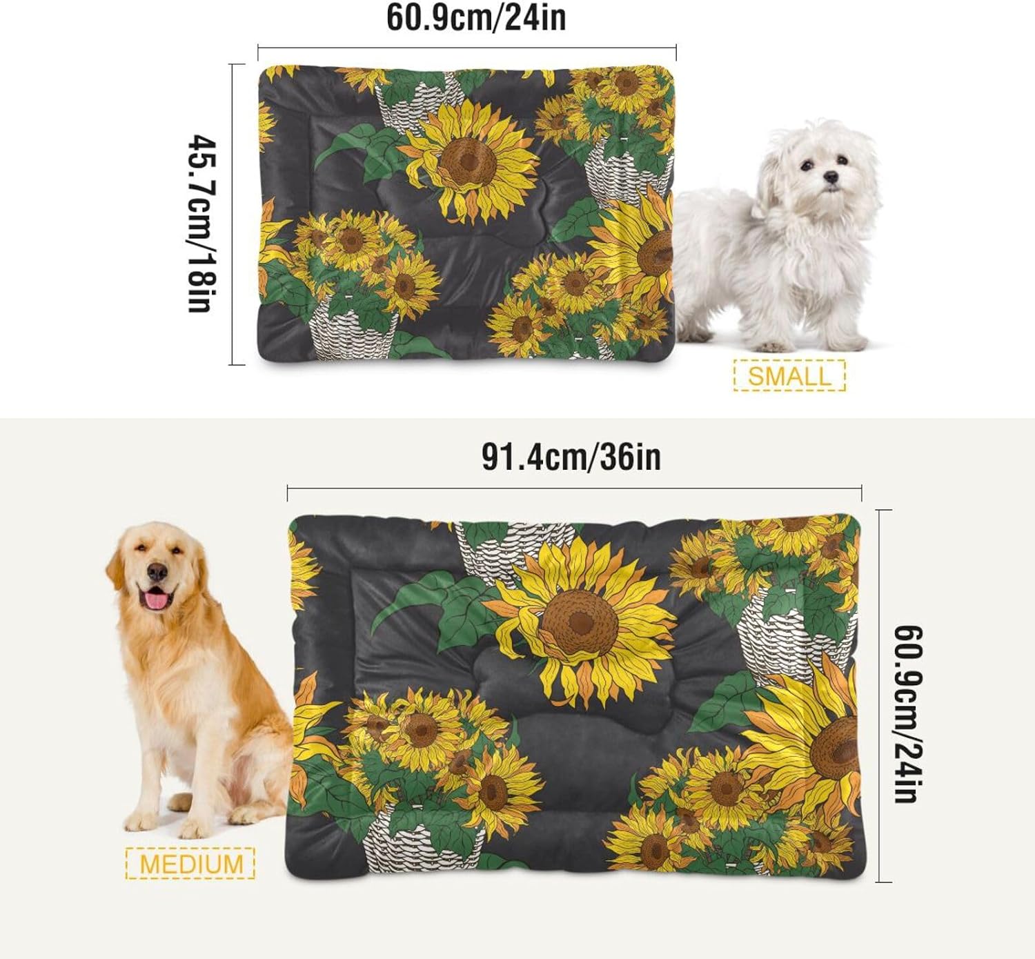review Ultra Soft Pet Bed Washable Dog Bed Crate Mat for Dogs Fleece Dog Crate Kennel Pad Cat Pet Bed Liner 36x24in Sunflowers in White Wicker Baskets