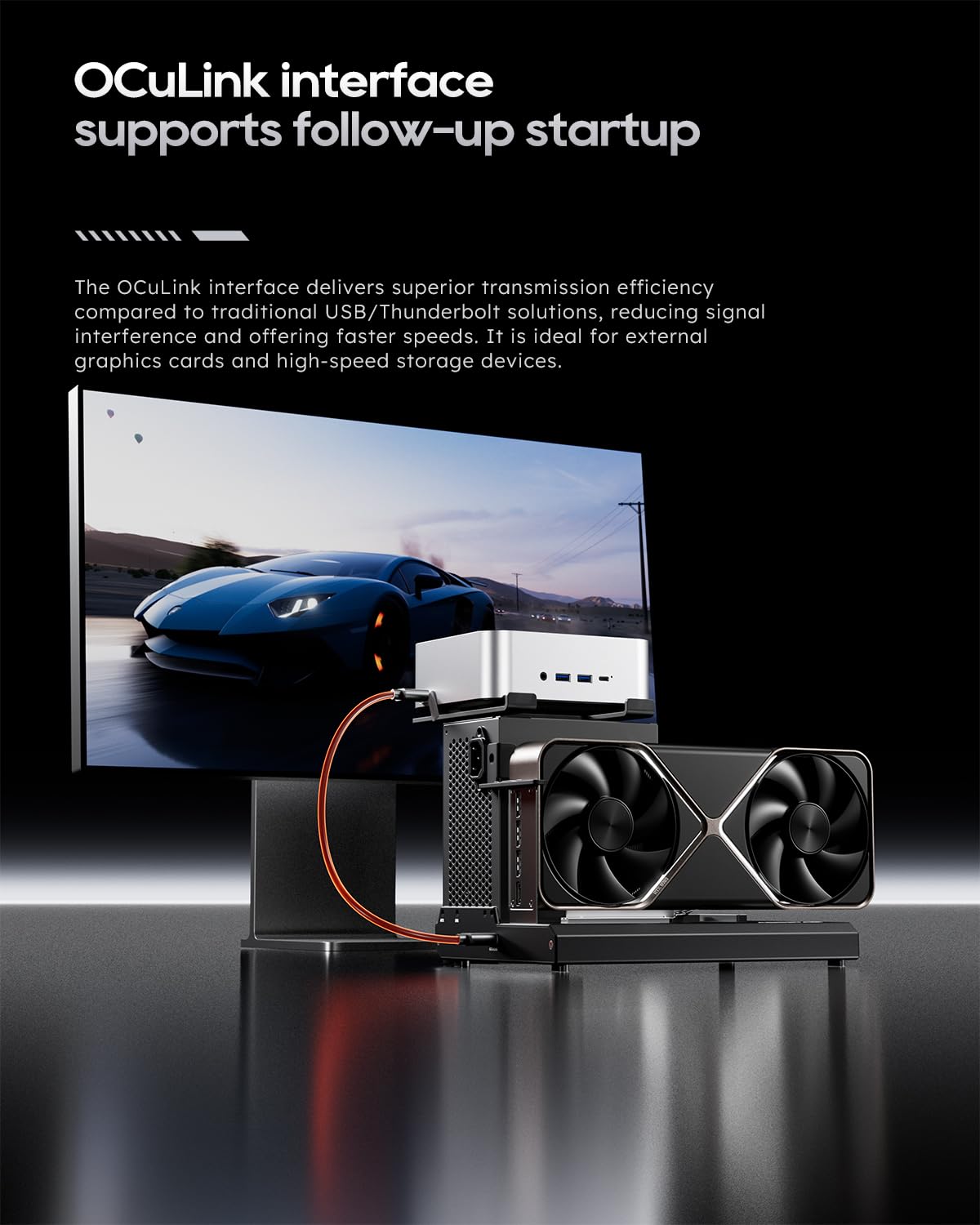 AOOSTAR EG01 eGPU Docking Station con OCuLink, Docking Station per schede grafiche GPU esterne, PCIe4.0x4 (64 Gbps), 150 W DC, supporta alimentatore ATX/SFX, compatibile con mini PC/laptop/schede