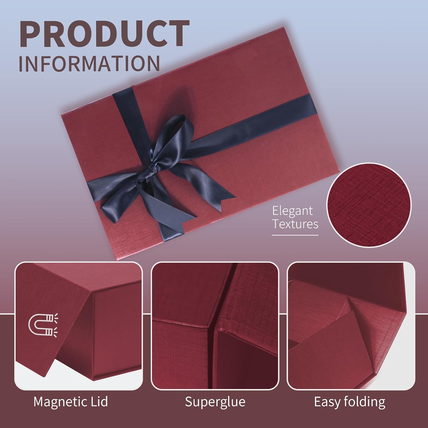 Large Burgundy Gift Box,13.75"x9"x4.5", Gift Boxes with Magnetic Lids for Presents Closure Gift Packing for Birthday,Christmas, Halloween,Wedding,Bridal Gifts