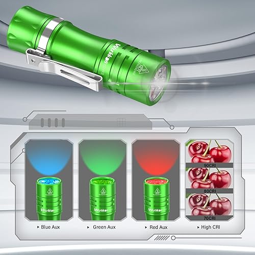 Miniatura 2 de Wurkkos TS10 V2 6000K Linterna EDC de bolsillo, cuerpo verde, mini linterna LED 90CRI con batería recargable, brillo de 1-1400 lúmenes, 3 piezas de