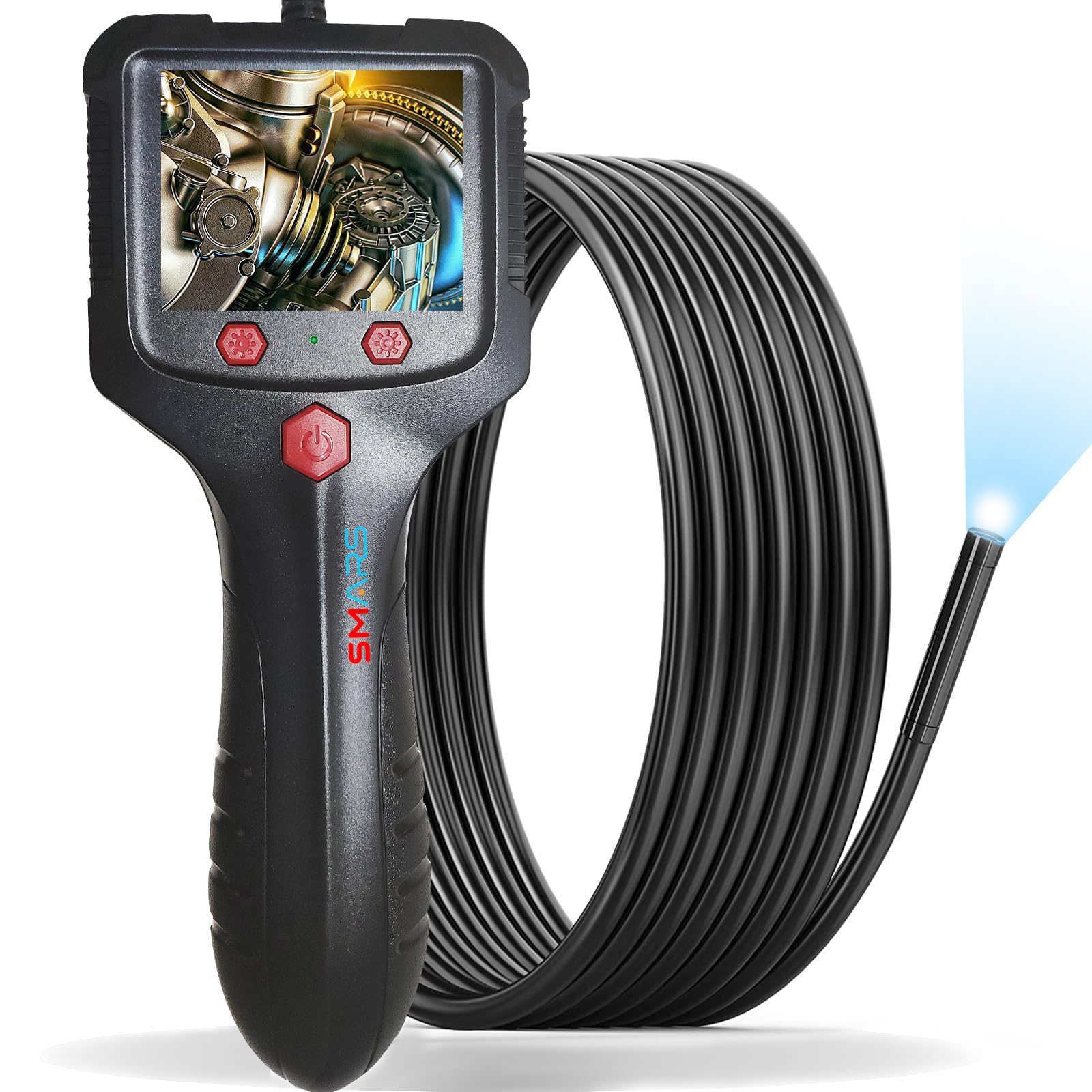 Smars Industrial Endoscope Boroscope Camera HD 1080P Resolution with Hand-held Display | 8mm Lens & 8LED | 5 mtr Borescope Length Flexible IP68 Waterproof Camera for Sewer Inspection