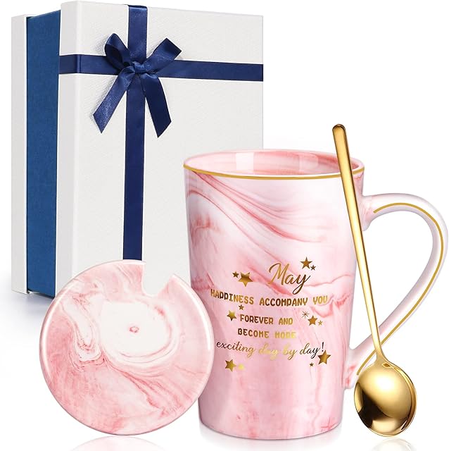 TangDouJM Birthday Gift for Auntie, Coffee Mug Gift for Auntie from Niece and Nephew, Ceramic Marble Coffee Mug Teacup with Lid, Spoon and Gift Box