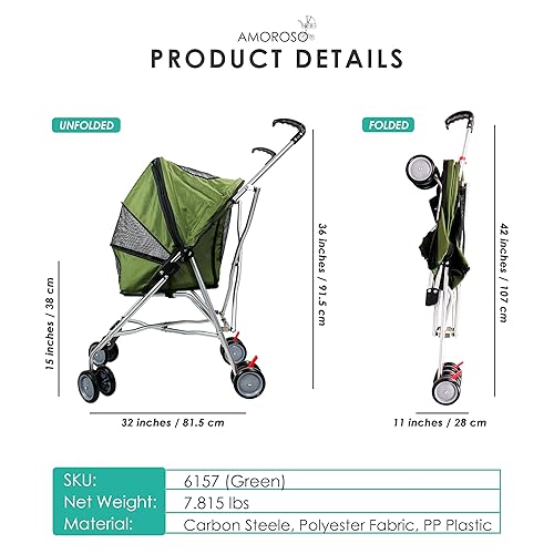 Miniatura 2 de AmorosO Cochecito para mascotas  Cochecito plegable para mascotas  Ventana de malla, impermeable y resistente a las manchas  Uso en interiores y