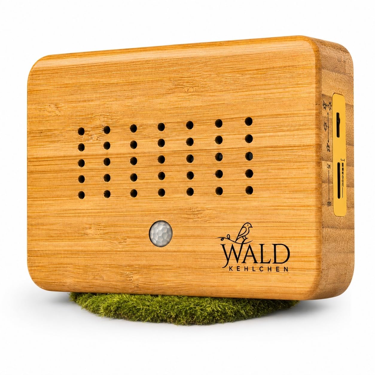 Premium Vogelgezwitscher Box aus echtem Voll-Bambus Vollholz – Hochwertige Soundbox mit Naturgeräuschen, Bewegungsmelder & Nachtlicht