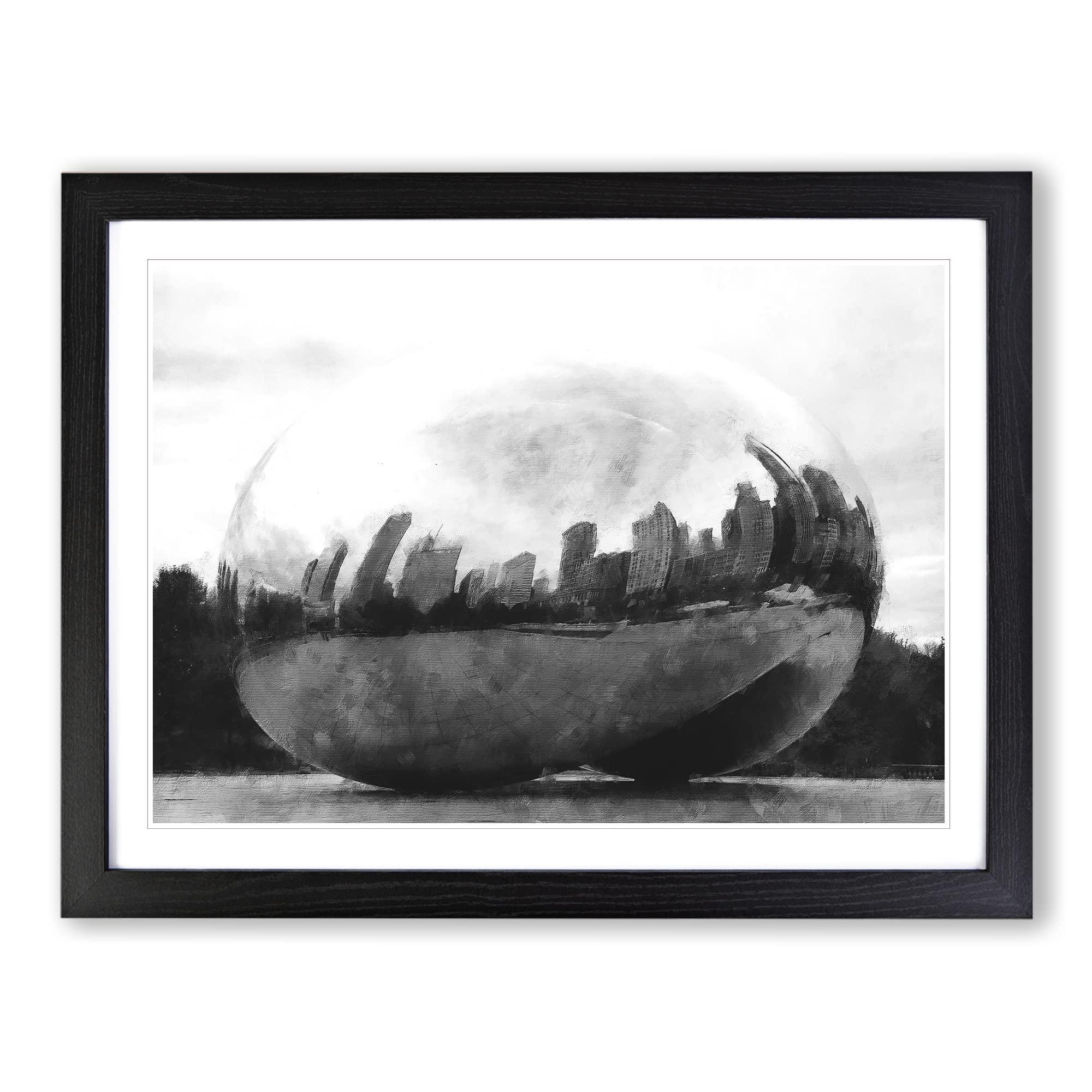 The Bean In Chicago Painting Modern Art Framed Print, Black, A3 (46 x 34 cm)