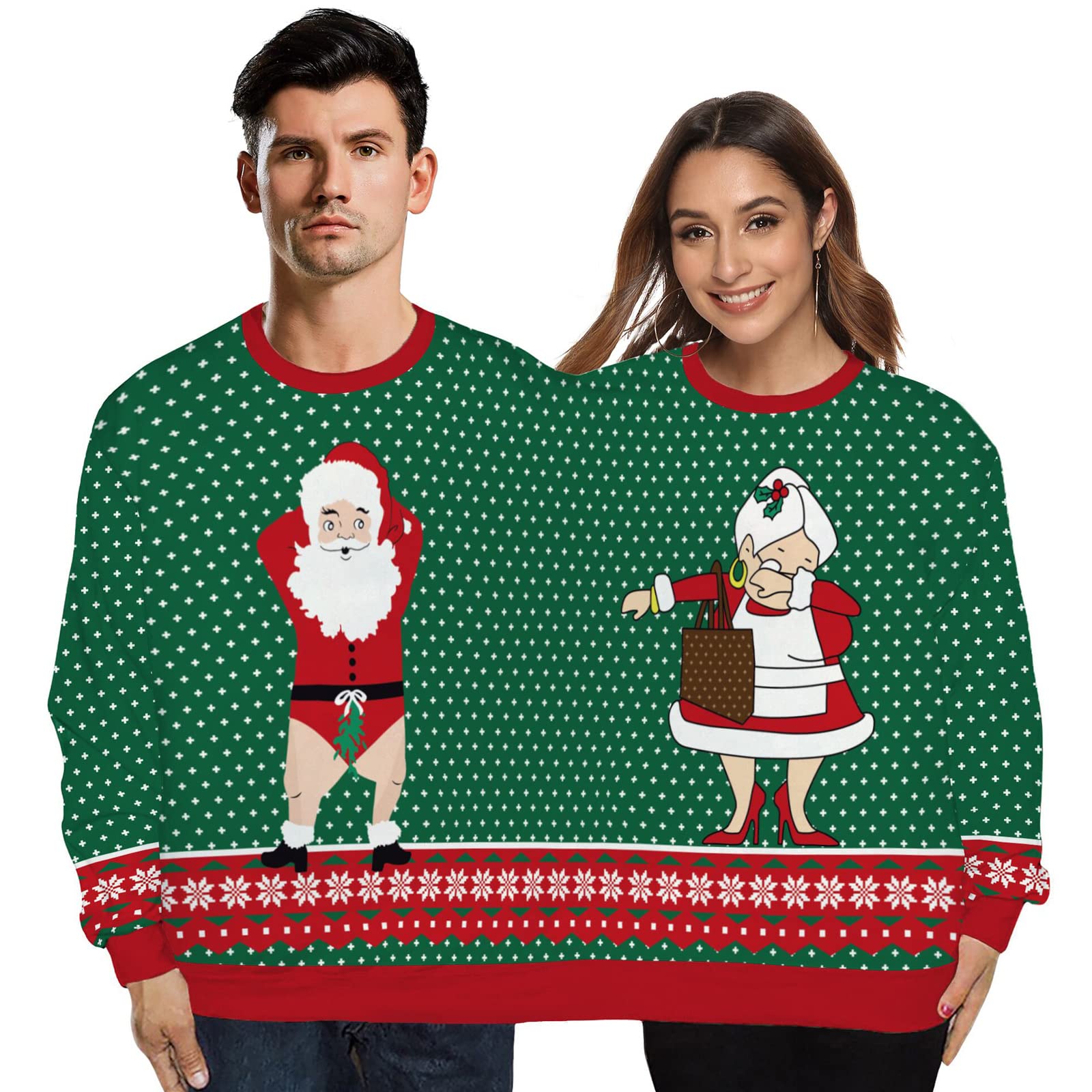 GRAJTCINMens and Womens Two Person Ugly Christmas Sweater 3D Printed  Sweatshirt Couple